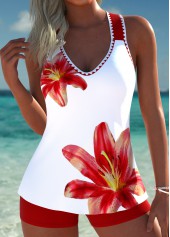 Mid Waisted Tropical Plants Print Circular Ring Tankini Set