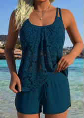 Mid Waisted Tummy Coverage Peacock Blue Tankini Set