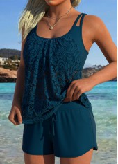 Mid Waisted Tummy Coverage Peacock Blue Tankini Set