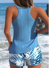 Mid Waisted Tropical Plants Print Tummy Coverage Tankini Set