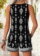 Tribal Print Tummy Coverage Black Sleeveless Tank Top