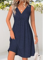 Tummy Coverage Navy Short Sleeveless V Neck Dress