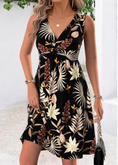 Floral Print Tummy Coverage Multi Color Short Sleeveless Dress