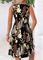 Floral Print Tummy Coverage Multi Color Short Sleeveless Dress