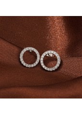 Silver Zircon Round Circle Copper Earrings
