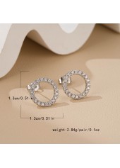 Silver Zircon Round Circle Copper Earrings