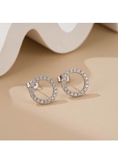Silver Zircon Round Circle Copper Earrings
