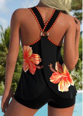 Mid Waisted Floral Print Tummy Coverage Orange Tankini Top-No Bottom