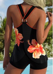 Mid Waisted Floral Print Tummy Coverage Orange Tankini Top-No Bottom