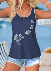 Animal Print Tummy Coverage Navy Sleeveless Tank Top