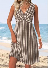 Tummy Coverage Dark Coffee Sleeveless V Neck Dress