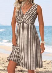 Tummy Coverage Dark Coffee Sleeveless V Neck Dress