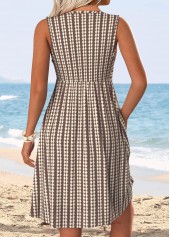 Tummy Coverage Dark Coffee Sleeveless V Neck Dress