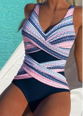 Tribal Print Surplice Navy One Piece Swimwear