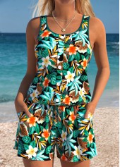Floral Print Tummy Coverage Turquoise One Piece Swimwear