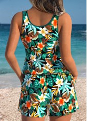 Floral Print Tummy Coverage Turquoise One Piece Swimwear