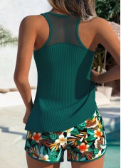 Mid Waisted Floral Print Tummy Coverage Turquoise Tankini Set