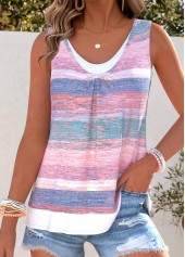 Striped Tummy Coverage Pink Sleeveless Scoop Neck Tank Top