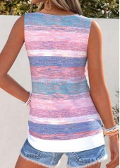 Striped Tummy Coverage Pink Sleeveless Scoop Neck Tank Top