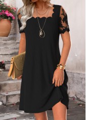 Tummy Coverage Black Short Square Neck Dress