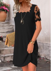 Tummy Coverage Black Short Square Neck Dress