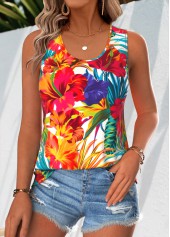 Tropical Plants Print Multi Color Sleeveless Tank Top