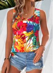 Tropical Plants Print Multi Color Sleeveless Tank Top