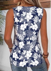 Floral Print Tummy Coverage Navy Sleeveless Tank Top