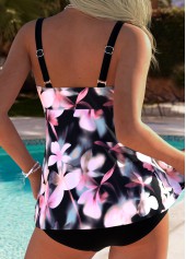 Mid Waisted Floral Print Tummy Coverage Pink Tankini Set