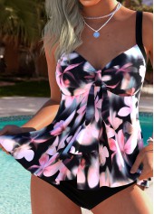 Mid Waisted Floral Print Tummy Coverage Pink Tankini Set