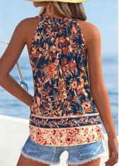 Floral Print Shirred Multi Color Sleeveless Tank Top