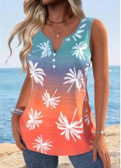Tropical Plants Print Tummy Coverage Multi Color Tank Top