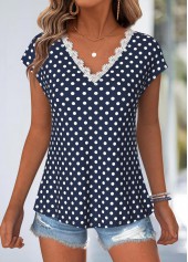 Polka Dot Tummy Coverage Navy Short Sleeve T Shirt