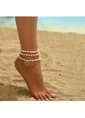 Golden Heart Pearl Beaded Anklet Set