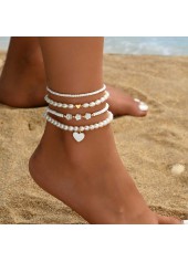 White Color Heart Polyresin Detail Anklets