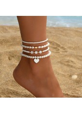 White Color Heart Polyresin Detail Anklets