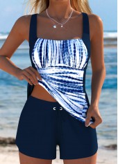 Mid Waisted Tie Dye Print Tummy Coverage Tankini Set