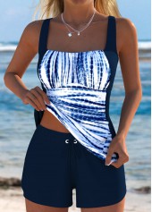 Mid Waisted Tie Dye Print Tummy Coverage Tankini Set