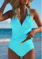 Mid Waisted Tummy Coverage Cyan Tankini Set