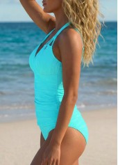 Mid Waisted Tummy Coverage Cyan Tankini Set
