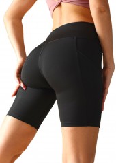 High Stretch Black Skinny Elastic Waist Fitted Sports Shorts