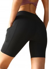 High Stretch Black Skinny Elastic Waist Fitted Sports Shorts