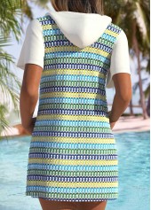 Multi Stripe Print Tummy Coverage Cyan Cover Up