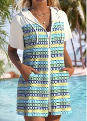 Multi Stripe Print Tummy Coverage Cyan Cover Up