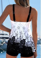 Floral Print Tummy Coverage Black Tankini Top-No Bottom
