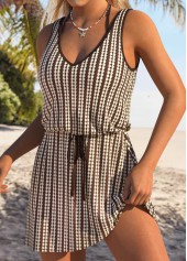 Striped Tummy Coverage Dark Coffee Cover Up
