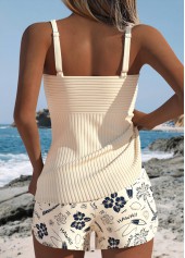 Mid Waisted Tropical Plants Print Tummy Coverage Tankini Set