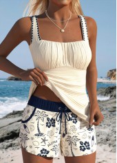 Mid Waisted Tropical Plants Print Tummy Coverage Tankini Set