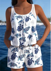 Marine Life Print Tummy Coverage White One Piece Swimwear