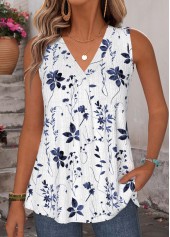 Floral Print Tummy Coverage White Sleeveless Tank Top